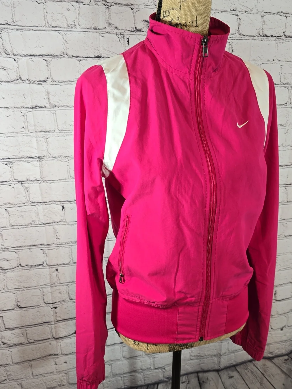 Nike Women's Hot Pink Track Jacket with White Panels Size M